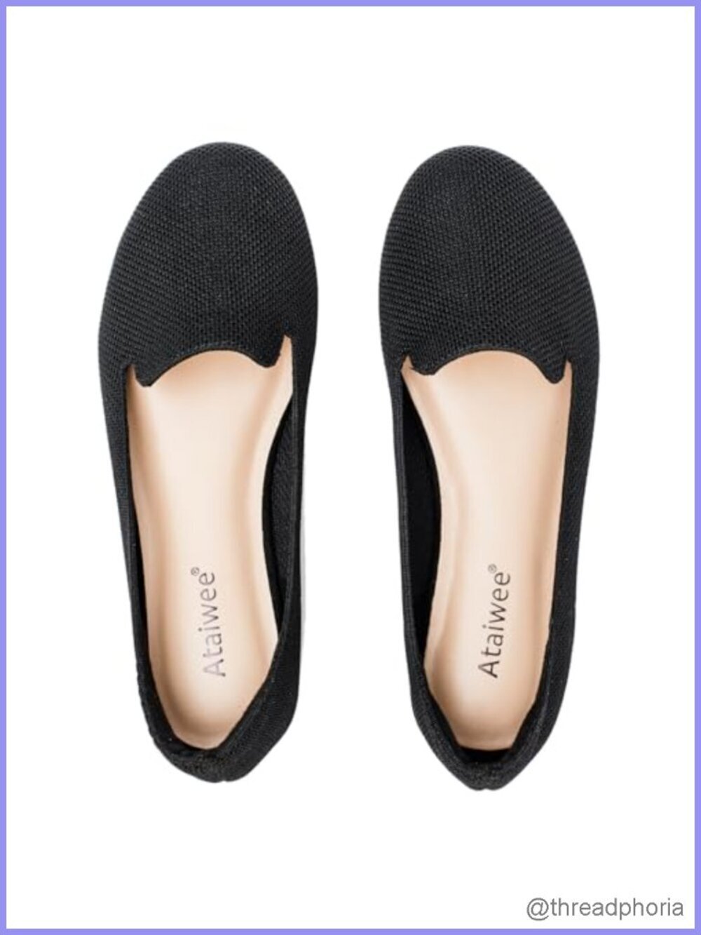Wide Width Knit Slip On Ballet Flats, Memory Foam Insole, Comfortable Office